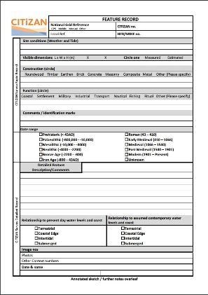 CITiZAN Feature recording form: click for a downloadable PDF form